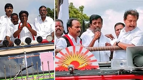 பிரச்சாரத்தில் அதிமுக வேட்பாளர் முத்தமிழ் செல்வன், திமுக வேட்பாளர் புகழேந்தி.