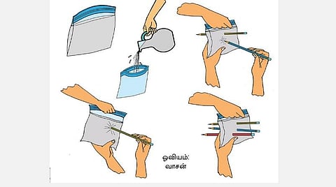 அறிவியல் மேஜிக்: ஓட்டை விழுந்தாலும் தண்ணீர் கொட்டாது!