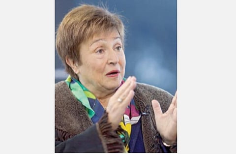 உலகப் பொருளாதார மாநாட்டில் உரையாற்றும் கிறிஸ்டலினா ஜார்ஜீவா.