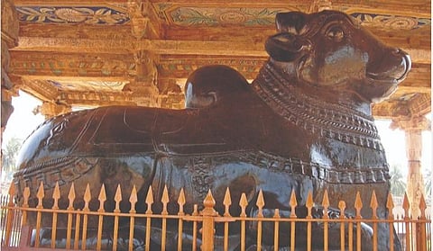 தஞ்சை பெரிய கோயிலில் நாயக்க மன்னர்களால் அமைக்கப்பட்ட பெரிய நந்தி