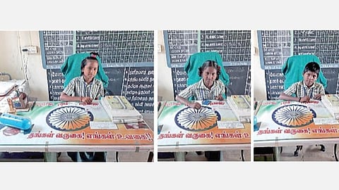 தலைமை ஆசிரியர் பொறுப்பு வகித்த மாணவி செ.ஜனனி, மாணவி சொ.சத்யப்ரியா, மாணவர் சு.லோகேஷ்.