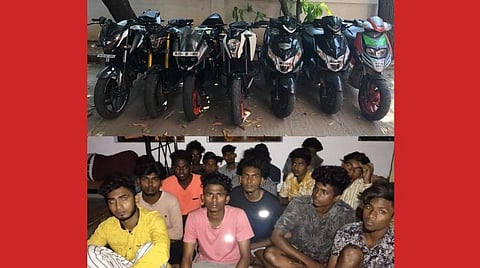 எலியட்ஸ் கடற்கரையில் மோட்டார் பைக் ரேஸ்: 16 இளைஞர்கள் கைது; 7 பைக்குகள் பறிமுதல்