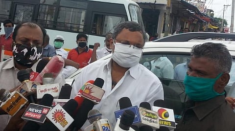 செய்தியாளர்கள் சந்திப்பில் சிவகங்கை எம்.பி. கார்த்தி சிதம்பரம்