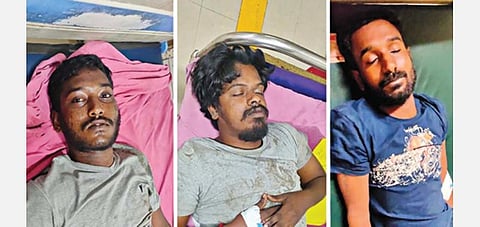 சேலம் அரசு மருத்துவமனையில் சிகிச்சை பெறும் விஜயகுமார், மதிபாலா, முத்துராமன்.