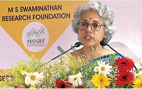 எம்.எஸ்.சுவாமிநாதன் ஆராய்ச்சி அறக்கட்டளை சார்பில் நடந்த கருத்தரங்கில் பேசிய உலக சுகாதார நிறுவன தலைமை விஞ்ஞானி சவுமியா சுவாமிநாதன்.