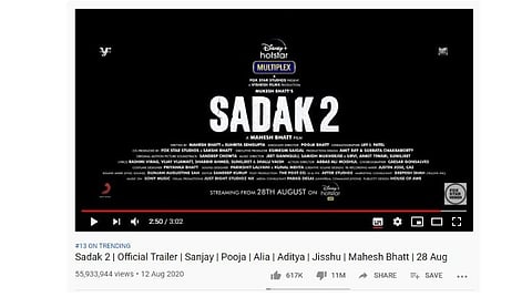 உலகின் அதிகம் டிஸ்லைக் செய்யப்பட்ட 3வது வீடியோவாக மாறிய ‘சடக் 2’ ட்ரெய்லர்