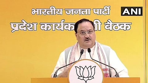 பிஹார் பாஜக நிர்வாகிகள் மத்தியில் காணொலி வாயிலாகப் பேசிய பாஜக தேசியத் தலைவர் ஜே.பி. நட்டா: படம் | ஏஎன்ஐ.