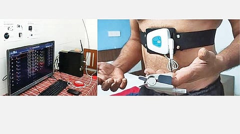 கண்காணிப்பு கருவி உடலில் பொருத்தப்பட்டு, கட்டுப்பாட்டு அறையில் இருந்தபடி கணினி மூலம் கண்காணிக்கப்படுகிறது.