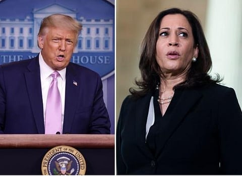 அமெரிக்க அதிபர் டொனால்ட் ட்ரம்ப், ஜனநாயகக் கட்சியின் துணை அதிபர் வேட்பாளர் கமலா ஹாரிஸ்: கோப்புப் படம்.