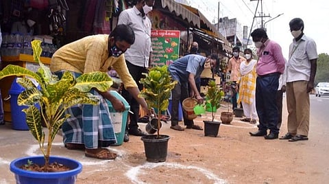 நெல்லையில் கடைகளுக்கு முன் வண்ண குப்பை தொட்டிகள், அழகுச் செடிகள் வைப்பு: வியாபாரிகள் ஒத்துழைப்புடன் மாநகரை தூய்மையாக பராமரிக்கும் திட்டம்