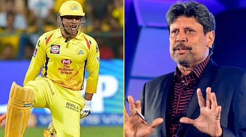 சிஎஸ்கே கேப்டன் தோனி, இந்திய அணியின் முன்னாள் கேப்டன் கபில் தேவ்: கோப்புப் படம்.