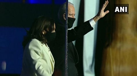 அமெரிக்க அதிபராகத் தேர்ந்தெடுக்கப்பட்ட ஜோ பைடன், துணை அதிபராகத் தேர்ந்தெடுக்கப்பட்ட கமலா ஹாரிஸ்: படம் | ஏஎன்ஐ.