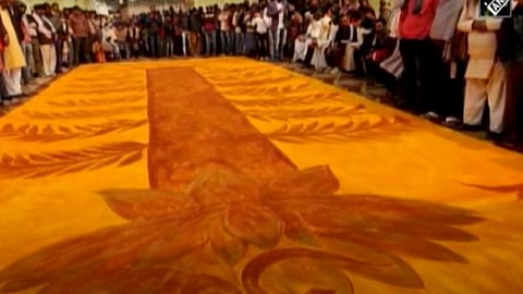 இயற்கையான வண்ணங்களைப் பயன்படுத்தி நீளமான ஓவியம்: கல்லூரி மாணவி கின்னஸ் சாதனை