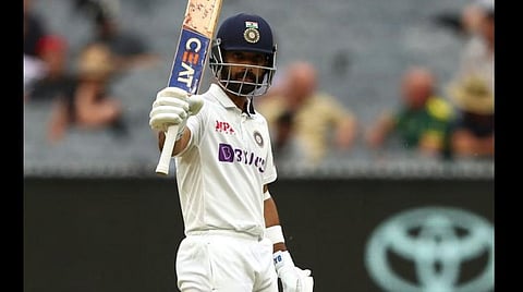 இந்திய அணியின் கேப்டன் ரஹானே சதம் அடித்து மகிழ்ச்சியை வெளிப்படுத்திய காட்சி: படம் உதவி | ட்விட்டர்.