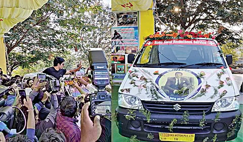 தெலங்கானா தலைநகர் ஹைதராபாத்தில் தனது ரசிகர் ஒருவரின் ஆம்புலன்ஸ் சேவையை நடிகர் சோனு சூட் நேற்று தொடங்கி வைத்தார்.