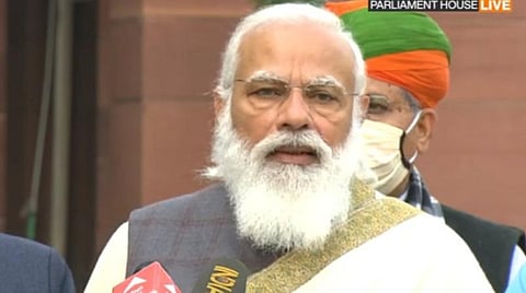 நாடாளுமன்றத்தில் பிரதமர் மோடி பேட்டி அளித்த காட்சி: படம் | ஏஎன்ஐ.