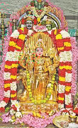 கிருஷ்ணகிரி அருகே உள்ள கல்லுக்குறிக்கி பெரிய ஏரி காலபைரவர் கோயிலில் நேற்று தேய்பிறை அஷ்டமியை முன்னிட்டு சிறப்பு அலங்காரத்தில் பக்தர்களுக்கு அருள்பாலித்த காலபைரவர்.