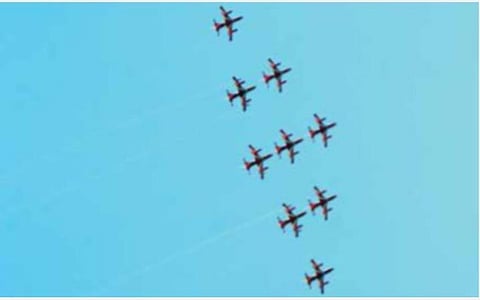 பாம்பன் கடற்கரையில் சாகசத்தில் ஈடுபட்ட சூர்ய கிரண் போர் விமானங்கள்