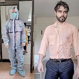 கவச உடையால் வியர்வையில் நனைந்தபடி சேவையாற்றும் மருத்துவர் சோகில் மக்வானா.