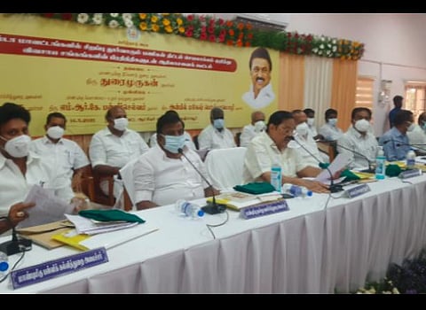 அமைச்சர்கள் துரைமுருகன், எம்.ஆர்.கே.பன்னீர்செல்வம், கே.என்.நேரு, அன்பில் மகேஸ் பொய்யாமொழி உள்ளிட்டோர்.