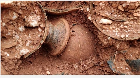 வசவப்பபுரம் பரம்பு பகுதியில் மண்ணுக்குள் புதையுண்டு காணப்படும் முதுமக்கள் தாழிகள் மற்றும் பழங்காலப் பொருட்கள்.