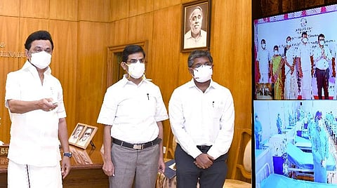 கரோனா சிகிச்சை மையத்தைத் திறந்து வைத்த முதல்வர் ஸ்டாலின்.