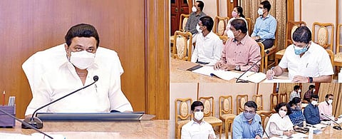 தமிழ்நாடு அரசின் நிதி நிலை அறிக்கை குறித்த ஆய்வுக் கூட்டம் முதல்வர் மு.க.ஸ்டாலின் தலைமையில் சென்னை தலைமைச் செயலகத்தில் நேற்று நடைபெற்றது. இக்கூட்டத்தில், நிதி மற்றும் மனிதவள மேலாண்மைத் துறை அமைச்சர் பழனிவேல் தியாகராஜன், தலைமைச் செயலாளர் வெ.இறையன்பு, பொதுத்துறை செயலாளர் மற்றும் துறை சார்ந்த அரசு உயர் அலுவலர்கள் கலந்து கொண்டனர்.