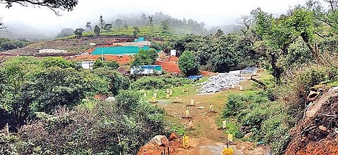 கூடலூரை அடுத்த நடுவட்டம் பகுதியில் காப்புக்காடு, வருவாய் நிலங்களில் நில அளவை உயர் நீதிமன்ற உத்தரவுப்படி நடவடிக்கை