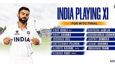 உலக டெஸ்ட் சாம்பியன்ஷிப் இறுதிப் போட்டி: இந்திய அணியின் 11 வீரர்கள் அறிவிப்பு