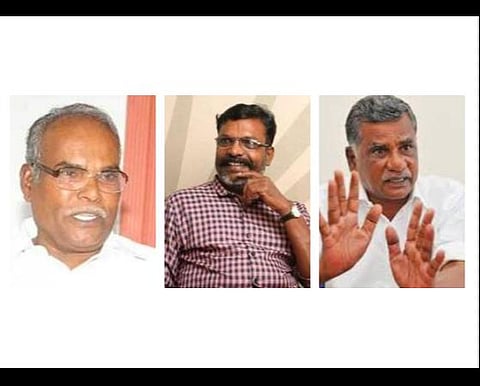 கே.பாலகிருஷ்ணன் - தொல். திருமாவளவன் - இரா.முத்தரசன்: கோப்புப்படம்