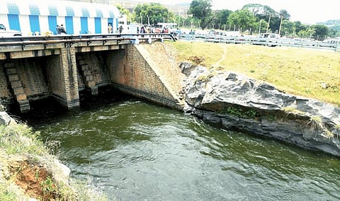 மேட்டூர் அணையில் இருந்து கிழக்கு மற்றும் மேற்குக்கரை கால்வாய் பாசனத்துக்கு நேற்று திறந்துவிடப்பட்ட தண்ணீர் கால்வாயில் பாய்ந்தோடுகிறது.