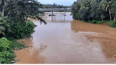 கன்னியாகுமரி மாவட்டத்தில் பெய்து வரும் தொடர் மழையால் குழித்துறை தாமிரபரணி ஆற்றில் கரைபுரண்டு ஓடும் தண்ணீர்.