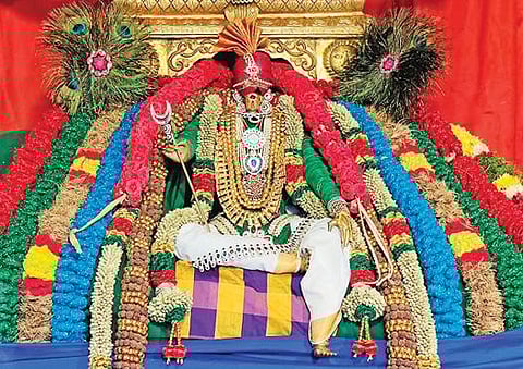 விருதுநகர் சொக்கநாதர் கோயிலில் சிறப்பு அலங்காரத்தில் பக்தர்களுக்கு அருள்பாலித்த சொக்கநாதர் சுவாமி.