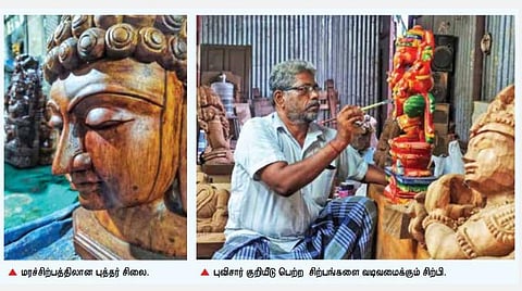 புவிசார் குறியீடு பெற்ற சிற்பங்களை வடிவமைக்கும் சிற்பி.