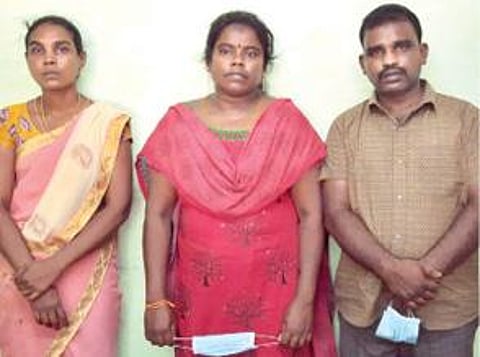 போலி பணி நியமன ஆணை வழங்கி மோசடி செய்ததாக கைது செய்யப்பட்ட சக்திவேல், ஜெயசித்ரா மற்றும் உஷா.