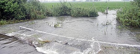 கனமழை காரணமாக பொன்னேரி அருகே தடப்பெரும்பாக்கம் அடுத்த பி.என். கண்டிகை ஏரி நிரம்பி கலங்கல் வழியாக செல்லும் உபரி நீர். படம்: ம.பிரபு