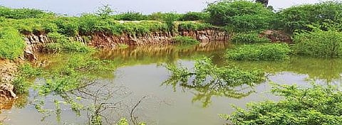 செய்களத்தூர் பெரியகண்மாயையொட்டி அமைந்துள்ள குவாரி பள்ளம்.