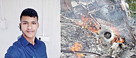 சாய் தேஜா. (அடுத்த படம்) ஹெலிகாப்டர் விழுந்து நொறுங்கிய இடம்.