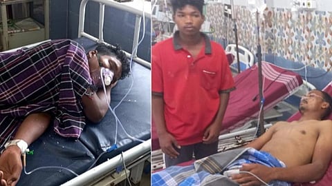 ராமநாதபுரம் அரசு மருத்துவக் கல்லூரி மருத்துவமனையில் சிகிச்சை பெறும் ஒடிசா தொழிலாளிகள் ஜஸ்மன் குதூர் மற்றும் அணில் மாஜித்.