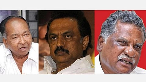 மறைந்த என்.ராமகிருஷ்ணன், தமிழக முதல்வர் மு.க.ஸ்டாலின், இந்தியக் கம்யூனிஸ்ட் கட்சியின் மாநிலச் செயலாளர் இரா.முத்தரசன் | கோப்புப் படம்.
