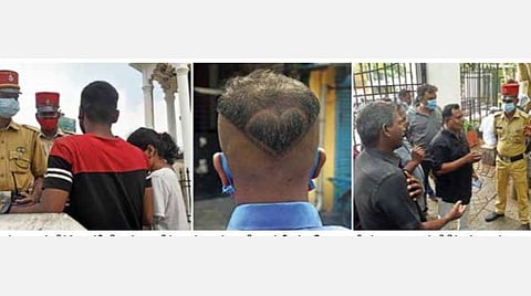 காதலர் தினத்தை முன்னிட்டு புதுச்சேரி கடற்கரையில் முகக்கவசம் அணியாமல் சென்ற இருவரை பிடித்து. அபாராதம் விதிக்கும் காவல்துறையினர். அடுத்த படம்: தன் தலையில் இதய வடிவில் முடி வெட்டி காதலர் தினத்தன்று வலம் வந்த வில்லியனூரைச் சேர்ந்த ராஜா. கடைசி படம்: பாரதி பூங்காவில் காதலர்களுக்கு பூக்கள் கொடுத்த வாழ்த்து தெரிவித்த தந்தை பெரியார் திராவிடர் கழகத்தினரும் கெடுபிடி காட்டிய போலீஸாரும். படங்கள்: படங்கள்: எம்.சாம்ராஜ்