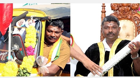 கும்பகோணம் மாநகராட்சி: சொந்த ஆட்டோவில் வந்து மேயர் பதவியேற்ற காங்கிரஸ் வேட்பாளர்