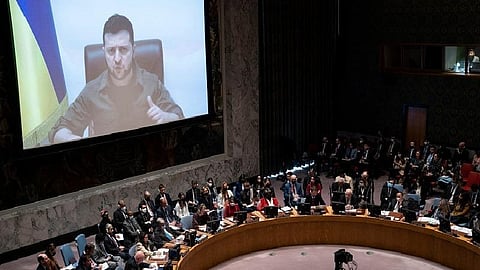 ஐ.நா. பாதுகாப்பு கவுன்சில் கூட்டத்தில் பேசிய ஜெலன்ஸ்கி