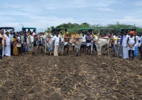 விவசாயம் செழிக்க வேண்டி சிங்கிலிபட்டி - கல்குமி கிராமத்தில் பொன் ஏர் பூட்டும் நிகழ்ச்சி நடந்தது