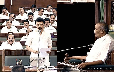 சென்னையில் விசாரணைக் கைதி விக்னேஷ் மரணமடைந்தது தொடர்பாக சட்டப்பேரவையில் நேற்று எதிர்க்கட்சித் தலைவர் கொண்டு வந்த கவன ஈர்ப்புத் தீர்மானத்துக்கு பதிலளித்து பேசுகிறார் முதல்வர் மு.க.ஸ்டாலின்.