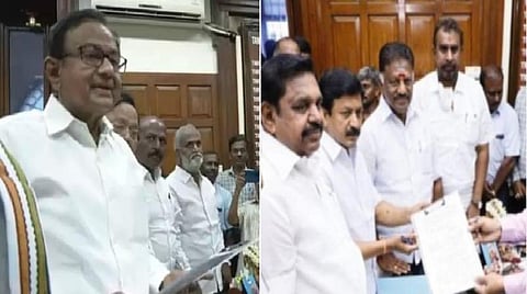 காங்கிரஸ் சார்பில் போட்டியிடும் ப.சிதம்பரம் (இடது); அதிமுக சார்பில் போட்டியிடும் சி.வி.சண்முகம்