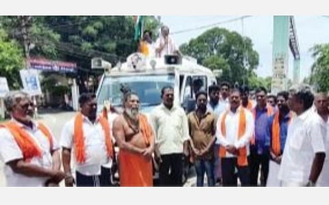 சீர்காழிக்கு நேற்று வந்த வந்தே மாதரம் யாத்திரையில் பேசிய இந்து மக்கள் கட்சித் தலைவர் அர்ஜூன் சம்பத்.