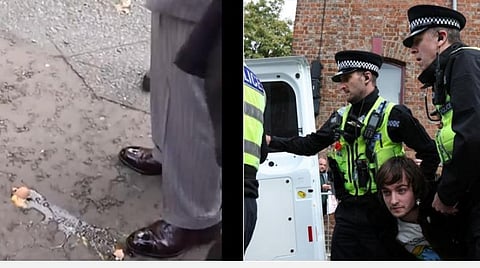 மன்னர் சார்லஸ் மீது முட்டை வீசிய இளைஞர் (வலது)