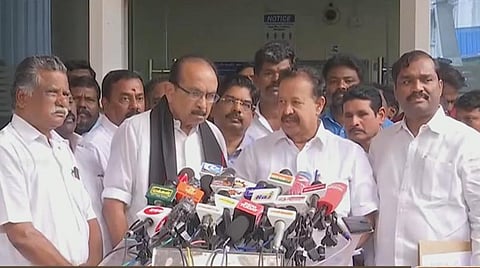 அனைத்துக் கட்சிக் கூட்டத்திற்குப் பின் செய்தியாளர்களைச் சந்தித்த அமைச்சர் பொன்முடி