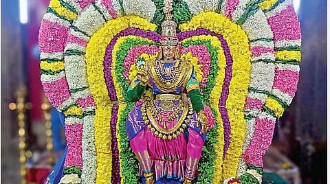 சிறப்பு அலங்காரத்தில் எழுந்தருளிய துர்கை அம்மன்.
